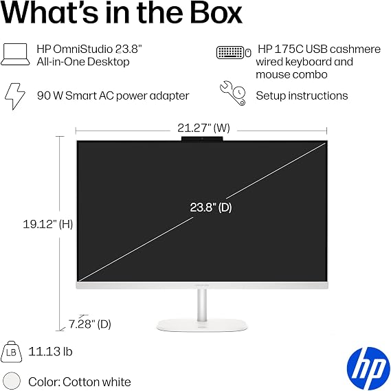 HP OmniStudio 23.8 inch All-in-One Desktop PC, FHD Display, AMD Ryzen 5 40, 8 GB RAM, 512 GB SSD, AMD Radeon Graphics, Windows 11 Home, Cotton White, 24-cv0002 (2026)