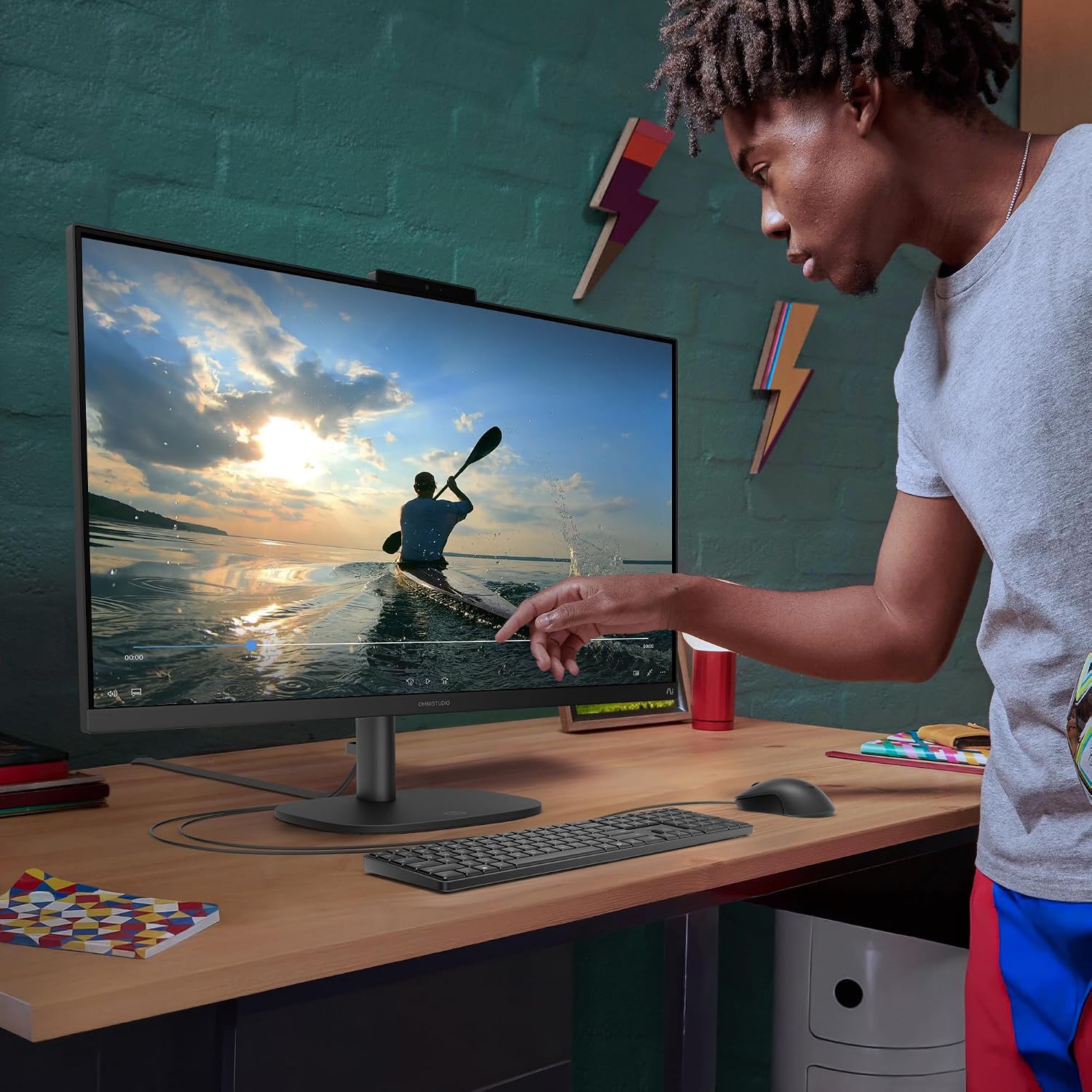 HP OmniStudio 27 inch All-in-One Desktop Next Gen AI PC, FHD Display, AMD Ryzen AI 7 445, 16 GB RAM, 512 GB SSD, AMD Radeon 840M Graphics, Windows 11 Home, Jet Black, 27-cw0102 (2026)