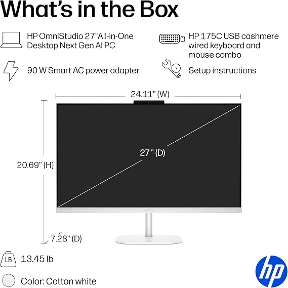 HP OmniStudio 27 inch All-in-One Desktop Next Gen AI PC, FHD Display, Intel Core Ultra 5 325, 16 GB RAM, 512 GB SSD, Intel Graphics, Windows 11 Home, Jet Black, 27-cy0002 (2026)
