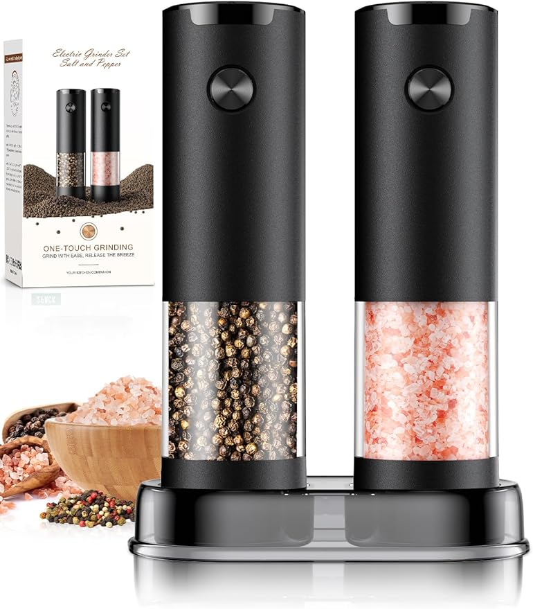 Electric Salt and Pepper Grinder Set Automatic Battery Pepper Mill Shakers Adjustable Coarseness Upgraded Larger Capacity with Led Home and Kitchen Appliances White Elephant Gifts for Women Men